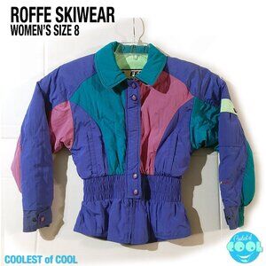 VTG 80s 90s Roffe Ski Jacket Women Size 8 Purple Pink Snow Coat Retro skiwear